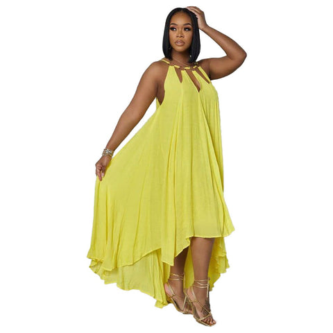 Image of Summer New Women's Fashion Sexy Sleeveless Open Back Long Street Dress Solid Loose Pullover Metal Decoration Dress-FrenzyAfricanFashion.com