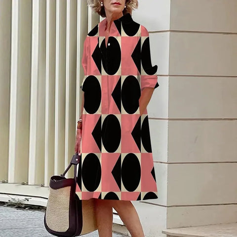 Image of Chic Patchwork Print Shirt Dress Casual Lapel Button Slim Dress-FrenzyAfricanFashion.com