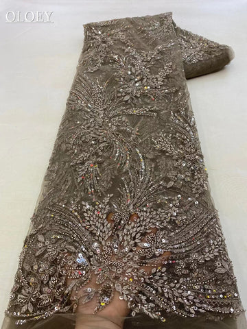 Image of Fashion French Mesh Embroidery Beaded Lace Fabric African Nigerian Sequins Lace For Wedding Dress-FrenzyAfricanFashion.com
