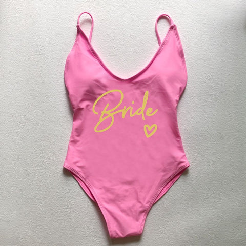 Image of Sexy Padded One Piece Swimsuit TEAM Bride love Swimwear Women Summer Beachwear Bachelor Party Plus Size Bathing Suit Swimming-FrenzyAfricanFashion.com