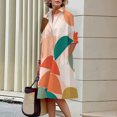 Image of Chic Patchwork Print Shirt Dress Casual Lapel Button Slim Dress-FrenzyAfricanFashion.com