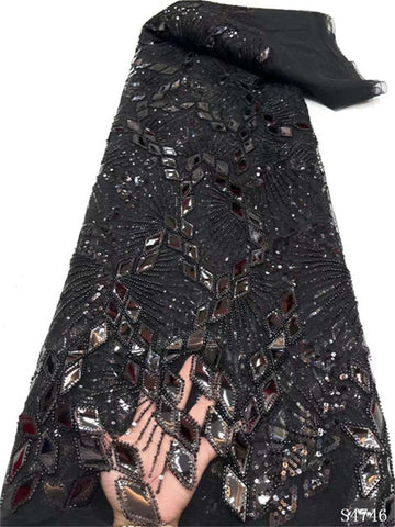 Image of 5 Yards Handmade Bead Lace Fabric With Sequins Luxury Embroidery French Tulle Mesh-FrenzyAfricanFashion.com