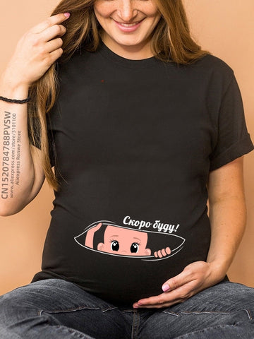 Image of Maternity Clothes Casual Pregnancy T Shirts Baby Print Funny Women Summer Tees Tops White-FrenzyAfricanFashion.com