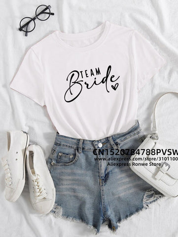 Image of Team Bride Heart Evjf Hen Party Women Gropu T-shirt Girl Wedding Female Tops Tee Camisetas Mujer Female Black Pink White Clothes-FrenzyAfricanFashion.com