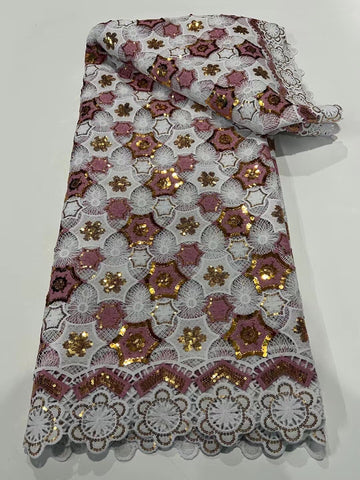 Image of Latest French Milk Silk Sequins Lace Fabric Guipure Cord Fabric-FrenzyAfricanFashion.com