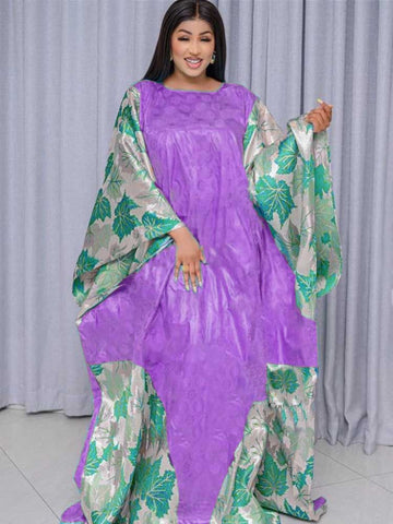 Image of Organza Brocade Bazin Riche Long Dresses Free Size Top Quality Bazin Riche Dashiki Robe For African Women Party Wedding Clothing-FrenzyAfricanFashion.com