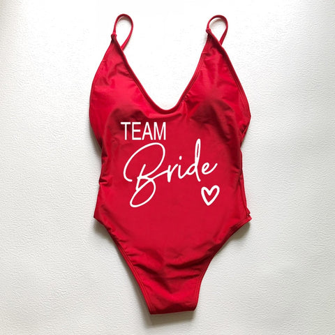 Image of Sexy Padded One Piece Swimsuit TEAM Bride love Swimwear Women Summer Beachwear Bachelor Party Plus Size Bathing Suit Swimming-FrenzyAfricanFashion.com
