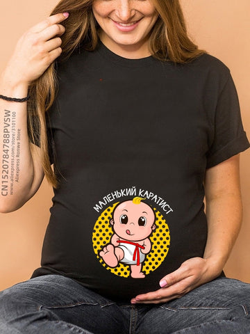 Image of Maternity Clothes Casual Pregnancy T Shirts Baby Print Funny Women Summer Tees Tops White-FrenzyAfricanFashion.com