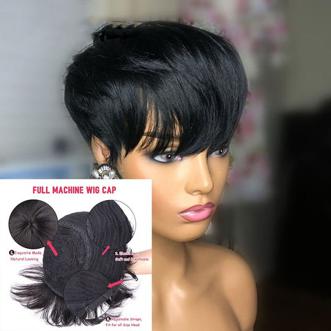 Image of Straight Bob Pixie Cut Wig Remy 4x4 Lace Closure Wig Pre Plucked 13x4x1 Lace Front Wig Brown Ombre Human Hair Wigs for Women-FrenzyAfricanFashion.com