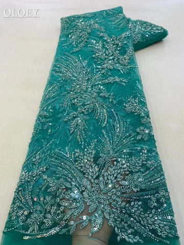 Image of Fashion French Mesh Embroidery Beaded Lace Fabric African Nigerian Sequins Lace For Wedding Dress-FrenzyAfricanFashion.com