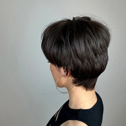 Image of Pixie Cut Wigs for Women Natural Synthetic Short Black Layered Hair Wig with Fluffy Bangs Afro Daily Heat Resistant-FrenzyAfricanFashion.com