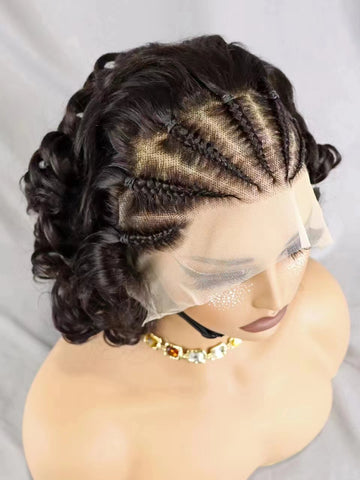 Image of Lace Frontal Wigs Loose Curly Bob Wig Remy Human Hair Natural Cornrow Braided Women hair-FrenzyAfricanFashion.com