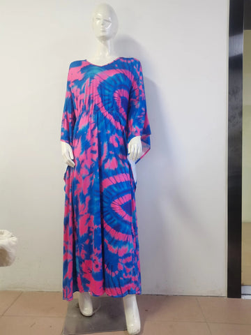 Image of Women Summer Half Sleeve V-neck Polyester Long Dress-FrenzyAfricanFashion.com