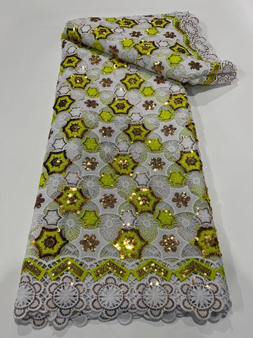 Image of Latest French Milk Silk Sequins Lace Fabric Guipure Cord Fabric-FrenzyAfricanFashion.com