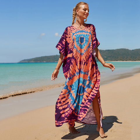 Image of Kaftan Dresses Women Bohemian Maxi Tie Dye Rayon Summer Holiday Bathing Suits-FrenzyAfricanFashion.com