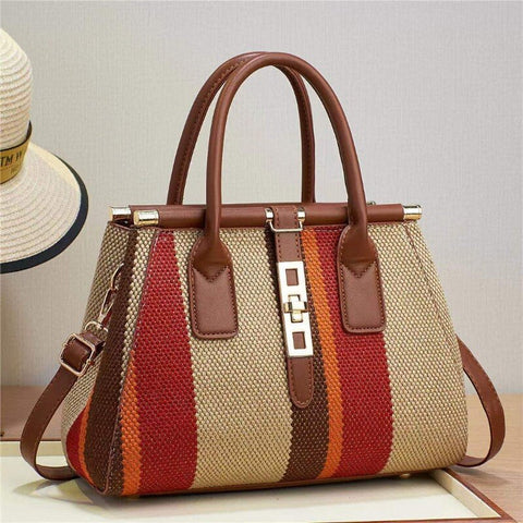 Image of Fashion Women's Single Shoulder Crossbody Bags Striped Contrasting Color Portable Handbag Casual Popular High Quality Satchel-FrenzyAfricanFashion.com