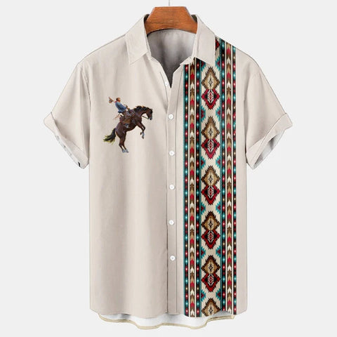 Image of Men Vintage Ethnic Hawaiian 3D Print Short Sleeve Lapel Button Streetwear-FrenzyAfricanFashion.com