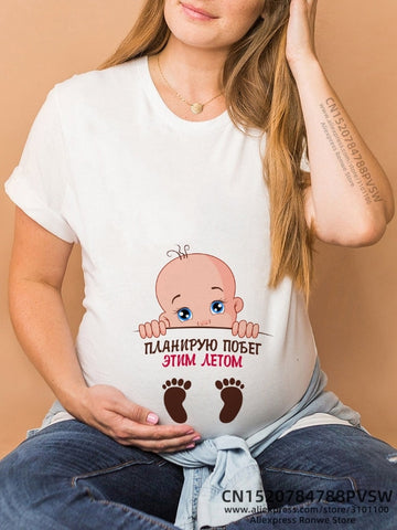 Image of Maternity Clothes Casual Pregnancy T Shirts Baby Print Funny Women Summer Tees Tops White-FrenzyAfricanFashion.com