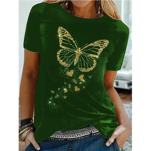 Image of Golden Butterfly Print Women T Shirt Short Sleeve O Neck Loose Women Tshirt Ladies Tee Shirt Tops Cloth-FrenzyAfricanFashion.com