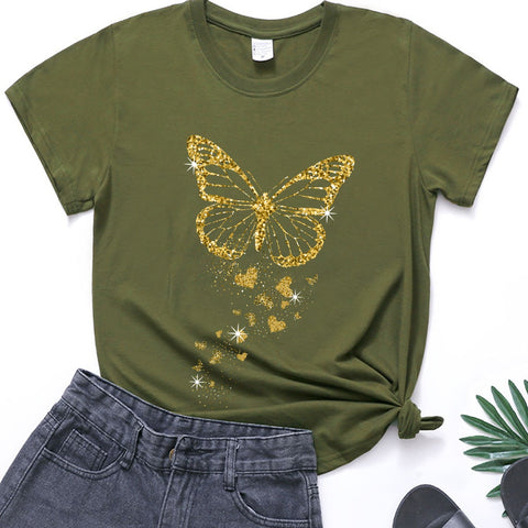Image of Golden Butterfly Print Women T Shirt Short Sleeve O Neck Loose Women Tshirt Ladies Tee Shirt Tops Cloth-FrenzyAfricanFashion.com