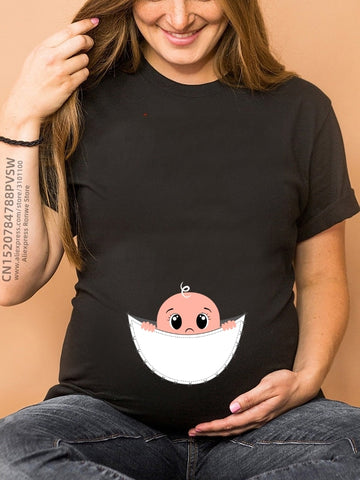 Image of Maternity Clothes Casual Pregnancy T Shirts Baby Print Funny Women Summer Tees Tops White-FrenzyAfricanFashion.com