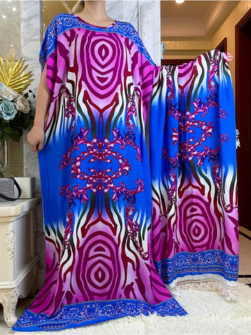 Image of African Dress With Big Scarf Short Sleeve-FrenzyAfricanFashion.com