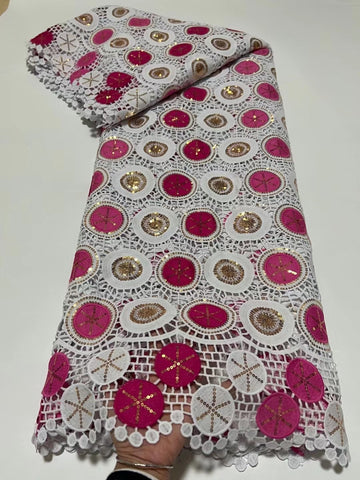Image of Latest French Milk Silk Sequins Lace Fabric Guipure Cord Fabric-FrenzyAfricanFashion.com