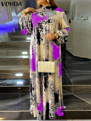 Image of Summer Maxi Dress Women Floral Printed Party Dresses Lantern Sleeve Sundress Bohemian-FrenzyAfricanFashion.com