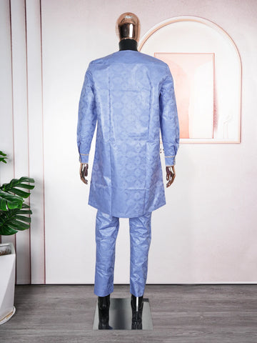 Image of Traditional Wear Formal Attire Bazin Riche Dashiki Outfits Shirt Pants Robe Suit No Cap African Men Agbada-FrenzyAfricanFashion.com