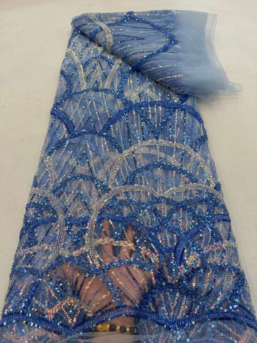 Image of Purple High-End Sequins Embroidery French Mesh Lace Fabric Latest African Handmade Beads Tulle Lace Fabrics for Party-FrenzyAfricanFashion.com