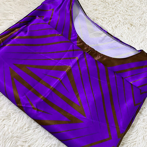 Image of Purple African Dresses For Women Traditional Wedding Party Clothing Original Riche Dashiki Robe Printed Evening Gowns With Scarf-FrenzyAfricanFashion.com