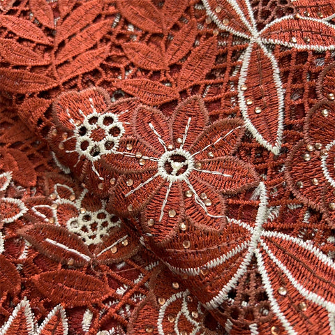 Image of 5 Yards Embroidery Guipure Cord with Stones Fabric-FrenzyAfricanFashion.com