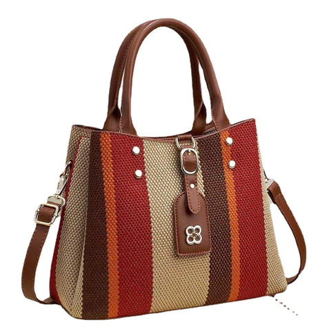 Image of Business Women's New Handheld Crossbody Shoulder Tote Bag Striped Fashion Large Capacity Contrast Color Portable Satchel Handbag-FrenzyAfricanFashion.com