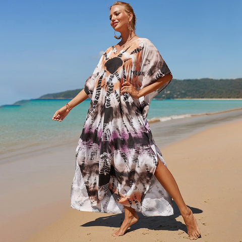 Image of Kaftan Dresses Women Bohemian Maxi Tie Dye Rayon Summer Holiday Bathing Suits-FrenzyAfricanFashion.com