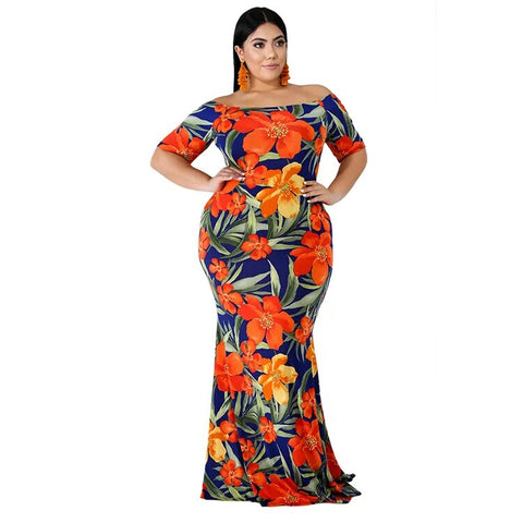 Image of Plus Size Short Sleeved Floral Women Robe Soirée Femme-FrenzyAfricanFashion.com