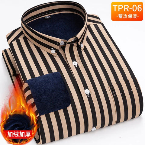 Image of Autumn and Winter Men's Classic Long-Sleeved Shirt Men's Plus Fleece Shirt-FrenzyAfricanFashion.com