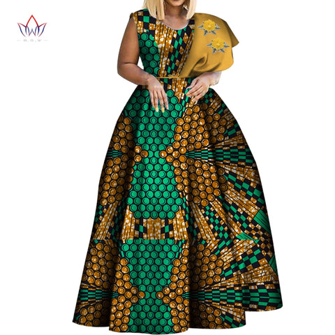 Image of Dashiki African Print Dresses One-shoulder Party Dress Plus Size African Dresses-FrenzyAfricanFashion.com