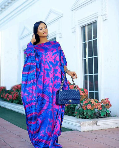 Image of Women Summer Half Sleeve V-neck Polyester Long Dress-FrenzyAfricanFashion.com