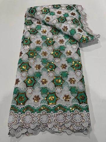 Image of Latest French Milk Silk Sequins Lace Fabric Guipure Cord Fabric-FrenzyAfricanFashion.com