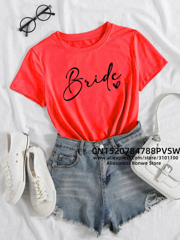 Image of Team Bride Heart Evjf Hen Party Women Gropu T-shirt Girl Wedding Female Tops Tee Camisetas Mujer Female Black Pink White Clothes-FrenzyAfricanFashion.com