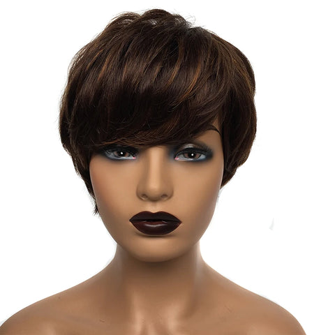 Image of Cheap Human Hair Wigs Short Bob Pixie Cut Wig Human Hair For Women perruque cheveux humain Brazilian Hair Colored Wig With Bangs-FrenzyAfricanFashion.com