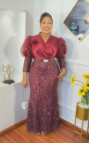 Image of Plus Size Solid Color Maxi Dresses with Belt Party Bodycon-FrenzyAfricanFashion.com