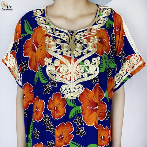 Image of Abaya Cotton Floral Printing Loose Maxi Casual Dress-FrenzyAfricanFashion.com