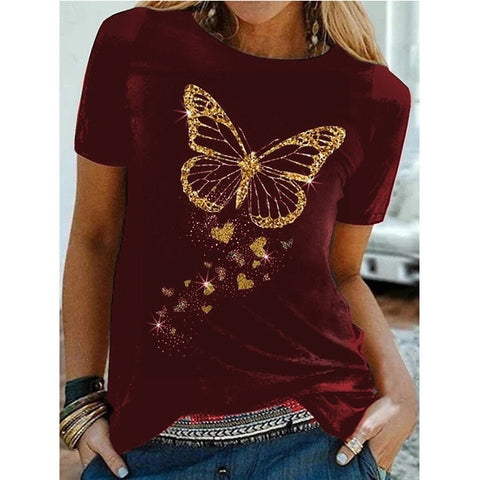 Image of Golden Butterfly Print Women T Shirt Short Sleeve O Neck Loose Women Tshirt Ladies Tee Shirt Tops Cloth-FrenzyAfricanFashion.com