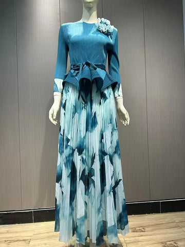 Image of Ruffled Pleated A-line Skirts 2 Pieces Set Women Fashion Ruffle Hem Flower Top-FrenzyAfricanFashion.com