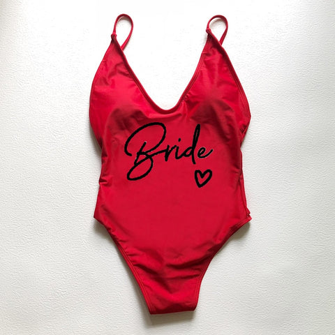 Image of Sexy Padded One Piece Swimsuit TEAM Bride love Swimwear Women Summer Beachwear Bachelor Party Plus Size Bathing Suit Swimming-FrenzyAfricanFashion.com