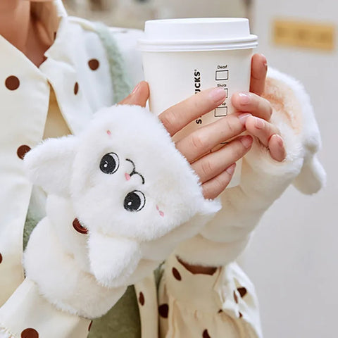 Image of Fashion Women Plush Warm Glove Fur Rabbit Cat Mittens Flip Fingerless Gloves Soft Girls Thick Gloves Flexible Half Finger Winter-FrenzyAfricanFashion.com