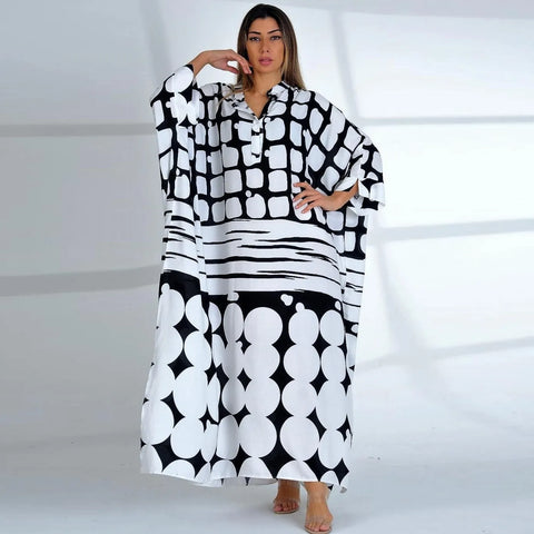 Image of Maxi Dress Batwing Sleeve Tunic Spring Autumn Beach Dress Kaftan Cover-ups-FrenzyAfricanFashion.com