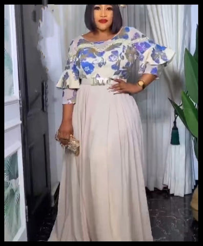 Image of Summer Dresses Women 3/4 Sleeve O-neck Polyester Pink Long Maxi Dress with Belt-FrenzyAfricanFashion.com