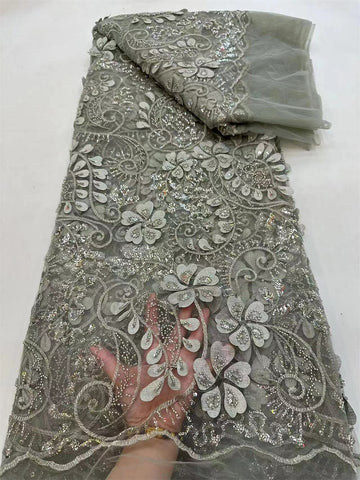 Image of Purple Latest Nigerian Lace Fabrics Bead sequins Fabrics For Wedding 5Yards-FrenzyAfricanFashion.com